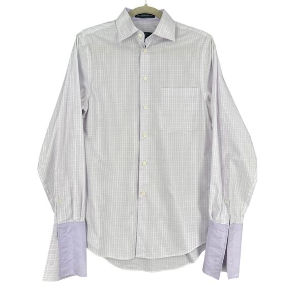 Pronto‎ Uomo Lavender Grid Non-Iron Slim French Cuff Elegant Dress Shirt 14 1/2 - Picture 1 of 7